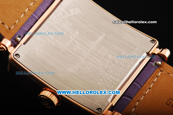 Franck Muller Master Square Swiss ETA 2824 Automatic Movement Rose Gold Case with Diamond Bezel and Purple Leather Strap - Click Image to Close